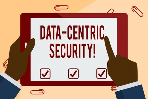 Writing note showing Data Centric Security. Business photo showcasing Identify イラスト素材