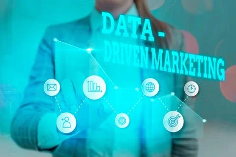 Writing note showing Data driven Marketing. Business photo showcasing process by Stock Photos
