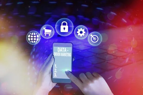 Writing note showing Data driven Marketing. Business photo showcasing process by Stock Photos