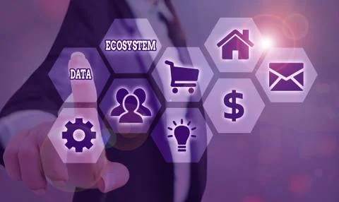 Writing note showing Data Ecosystem. Business photo showcasing collection of Foto stock