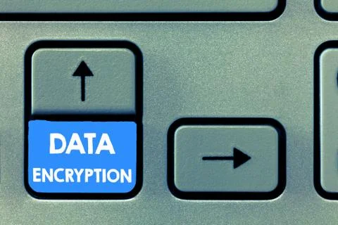 Writing note showing Data Encryption. Business photo showcasing Symmetric key Stock Photos