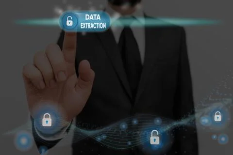 Writing note showing Data Extraction. Business photo showcasing act or process Stock Photos