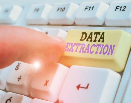 Writing note showing Data Extraction. Business photo showcasing act or process Stock Photos