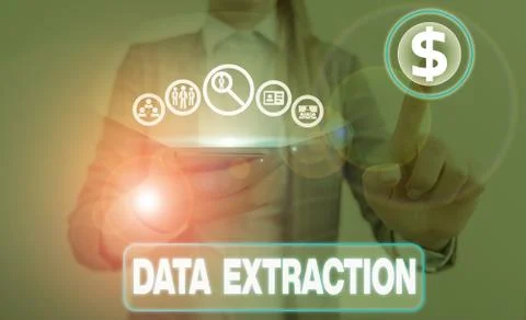 Writing note showing Data Extraction. Business photo showcasing act or process Stock Photos