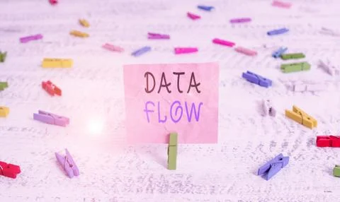 Writing note showing Data Flow. Business photo showcasing the movement of data Stock Photos
