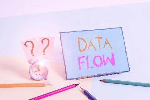 Writing note showing Data Flow. Business photo showcasing the movement of data Stock Photos