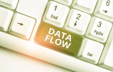 Writing note showing Data Flow. Business photo showcasing the movement of data 스톡 사진