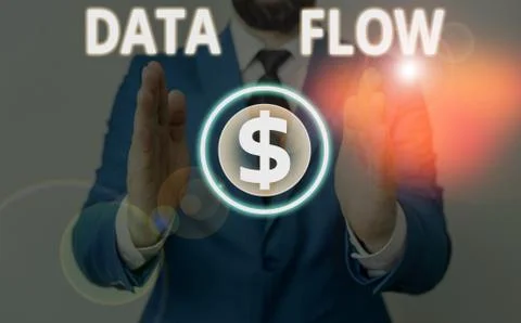 Writing note showing Data Flow. Business photo showcasing the movement of data 写真素材