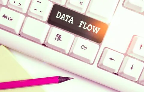 Writing note showing Data Flow. Business photo showcasing the movement of data Stock Photos