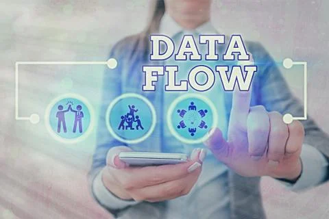 Writing note showing Data Flow. Business photo showcasing the movement of data Foto stock