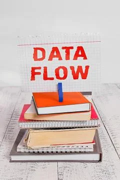 Writing note showing Data Flow. Business photo showcasing the movement of data 写真素材