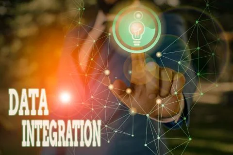 Writing note showing Data Integration. Business photo showcasing involves Stockfoto's