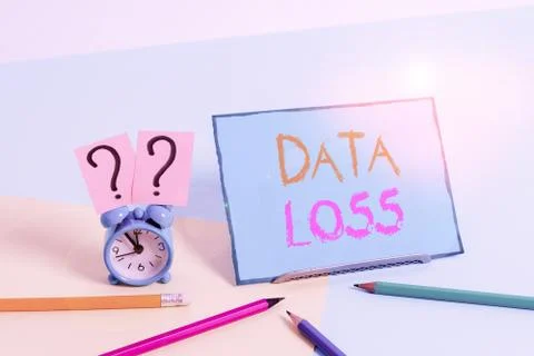 Writing note showing Data Loss. Business photo showcasing process or event that Stock Photos