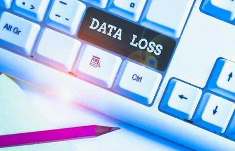 Writing note showing Data Loss. Business photo showcasing process or event that Stock Photos