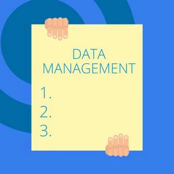 Writing note showing Data Management. Business photo showcasing The practice of Illustrazione stock