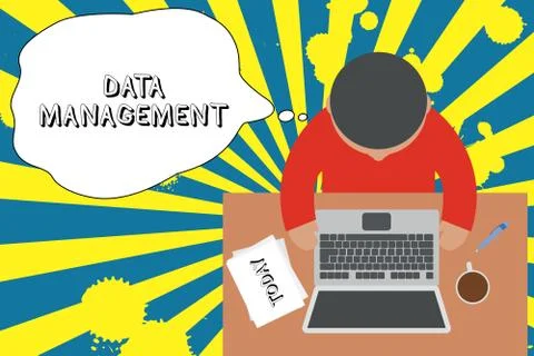Writing note showing Data Management. Business photo showcasing The practice of Stock Illustration