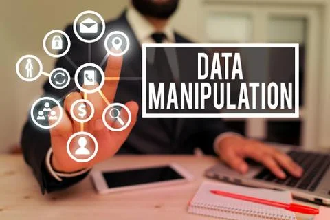 Writing note showing Data Manipulation. Business photo showcasing the process of 스톡 사진