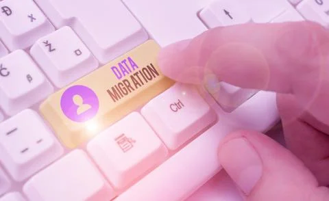 Writing note showing Data Migration. Business photo showcasing process of Stock Photos