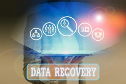 Writing note showing Data Recovery. Business photo showcasing process of Stock Photos
