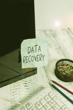 Writing note showing Data Recovery. Business photo showcasing process of Stock Photos
