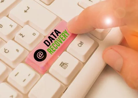 Writing note showing Data Recovery. Business photo showcasing process of Foto stock