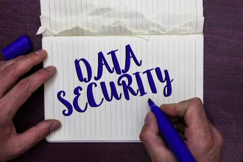 Writing note showing Data Security. Business photo showcasing Confidentiality Stock Photos