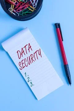 Writing note showing Data Security. Business photo showcasing Confidentiality Stock Photos