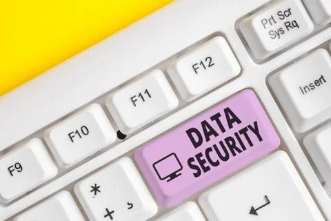 Writing note showing Data Security. Business photo showcasing Confidentiality Stock Photos