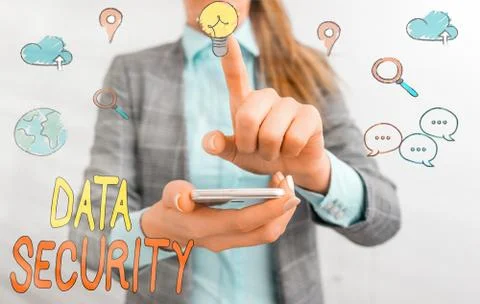 Writing note showing Data Security. Business photo showcasing Confidentiality Stock Photos