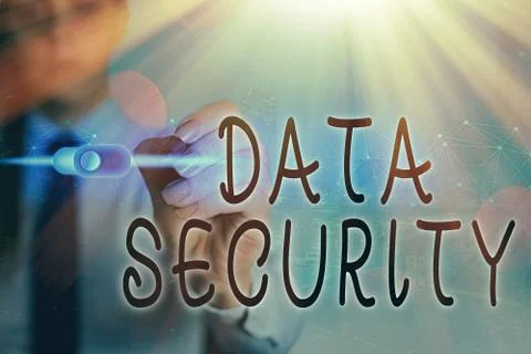Writing note showing Data Security. Business photo showcasing Confidentiality Stock Photos