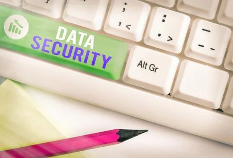 Writing note showing Data Security. Business photo showcasing Confidentiality Stock Photos