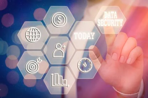 Writing note showing Data Security. Business photo showcasing Confidentiality Stock Photos