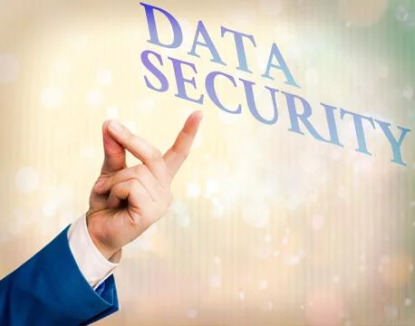 Writing note showing Data Security. Business photo showcasing Confidentiality Stock Photos