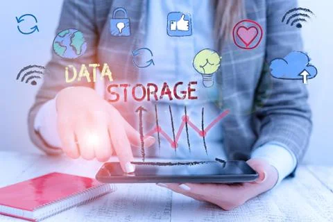 Writing note showing Data Storage. Business photo showcasing the act of 스톡 사진