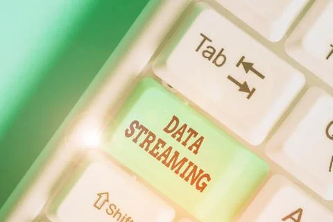 Writing note showing Data Streaming. Business photo showcasing data that is 库存照片