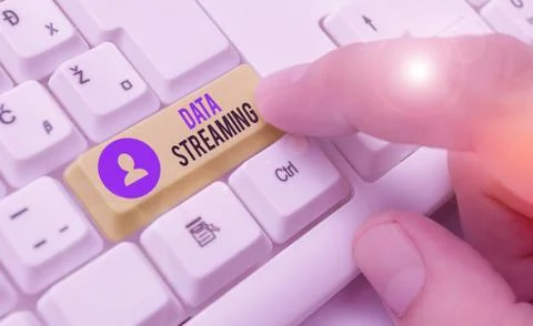 Writing note showing Data Streaming. Business photo showcasing data that is Stockfoto's