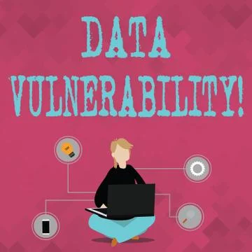 Writing note showing Data Vulnerability. Business photo showcasing weakness of a Stock Illustration