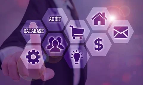 Writing note showing Database Audit. Business photo showcasing auditing of data Stock Photos