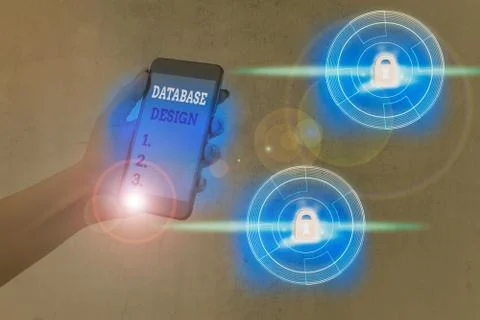 Writing note showing Database Design. Business photo showcasing organisation of Stock Photos