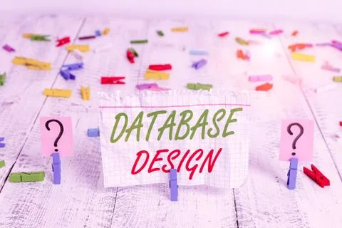 Writing note showing Database Design. Business photo showcasing organisation of Stock Photos