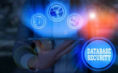 Writing note showing Database Security. Business photo showcasing security Stock Photos