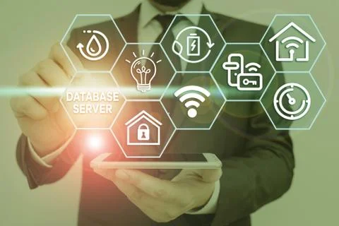 Writing note showing Database Server. Business photo showcasing uses a database Stock Photos