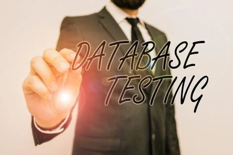 Writing note showing Database Testing. Business photo showcasing involves the Foto stock