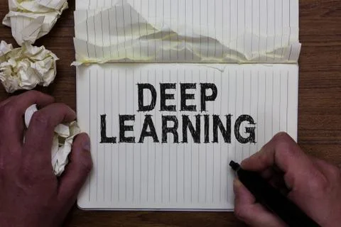 Writing note showing Deep Learning. Business photo showcasing Hierarchical Foto stock