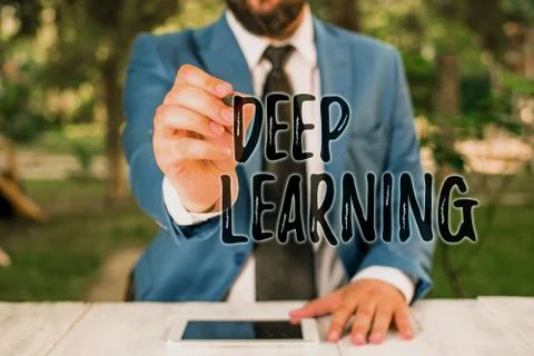 Writing note showing Deep Learning. Business photo showcasing Hierarchical Stock Photos