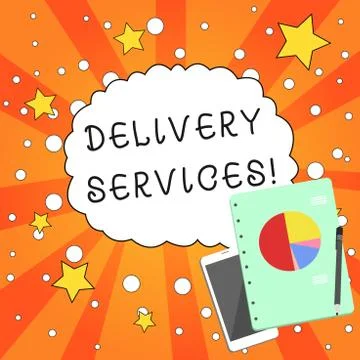 Writing note showing Delivery Services. Business photo showcasing the transport Stock Illustration