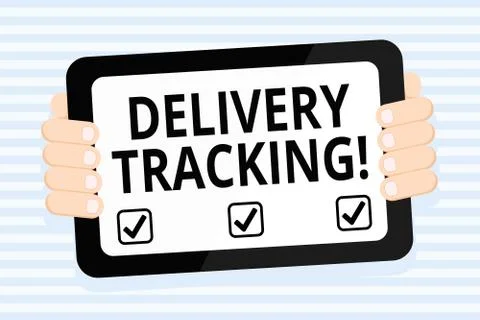 Writing note showing Delivery Tracking. Business photo showcasing the process of Illustrazione stock