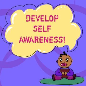 Writing note showing Develop Self Awareness. Business photo showcasing Improve Stock Illustration