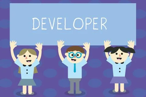 Writing note showing Developer. Business photo showcasing demonstrating or thing Stock Illustration