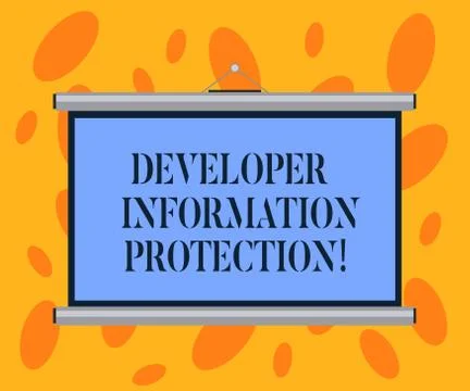 Writing note showing Developer Information Protection. Business photo showcasing Stock Illustration